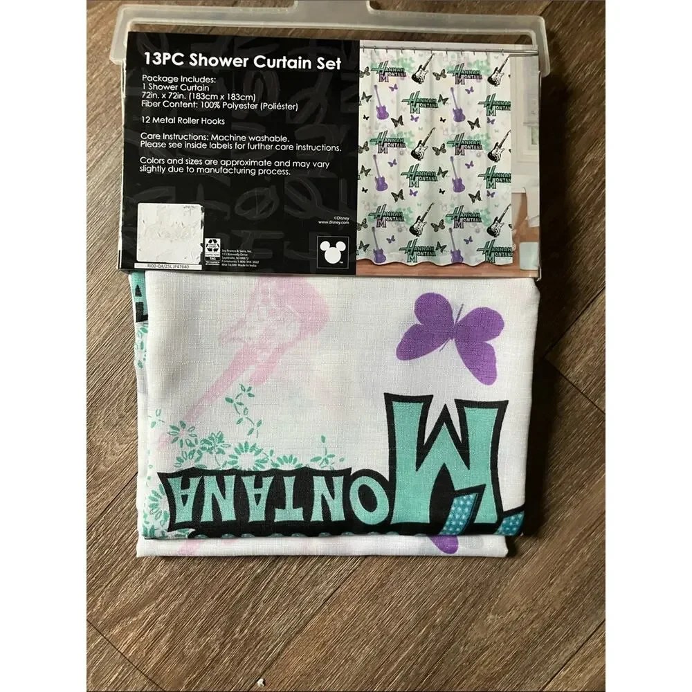 Disney Hannah Montana Shower Curtain Set - Teal, Black, White NWT